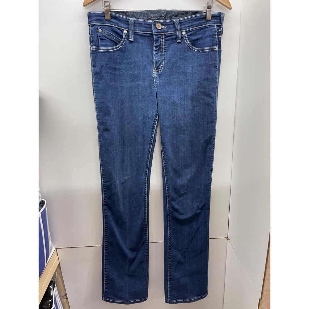 Wrangler Q-Baby Ultimate Riding Jeans Dark Wash Bootcut Rhinestone 7/8x36